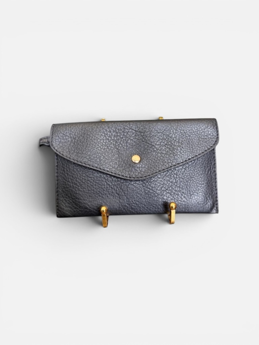 Luxurious Ultra Thin Envelope Clutch Black Pebbled Leather Snap Closure | GUC